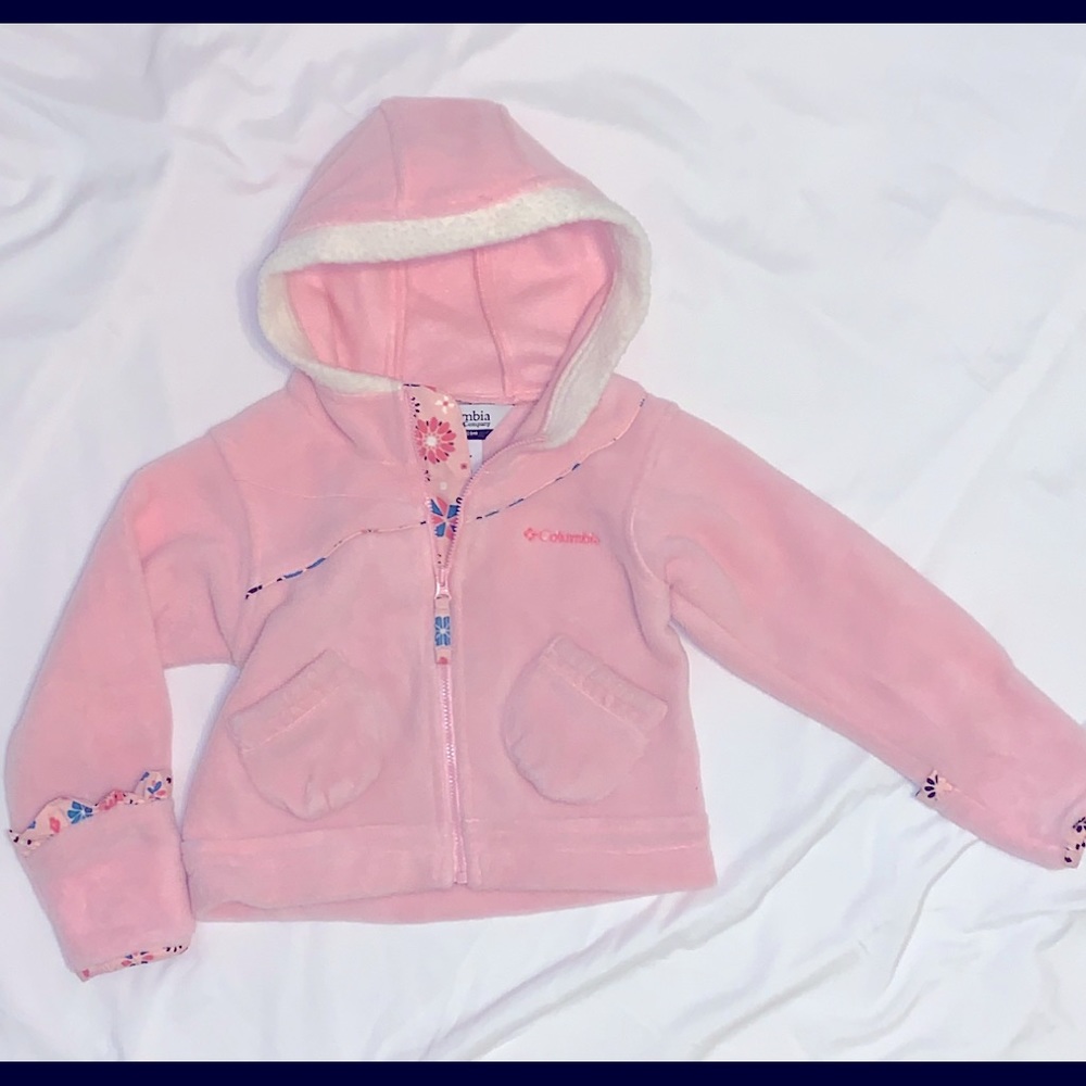 COLUMBIA Pink 3T fleece with hand covers!